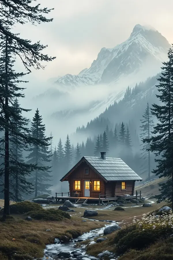 木屋与晨光